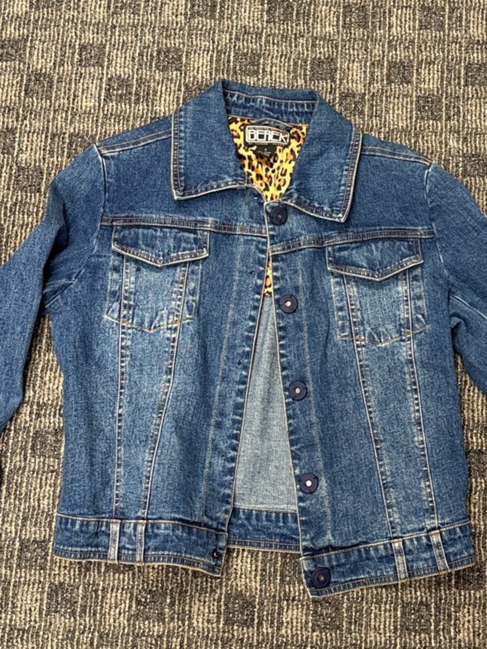 Berek by Takako Sakon Denim Jacket Leopard Lining Small Y2K